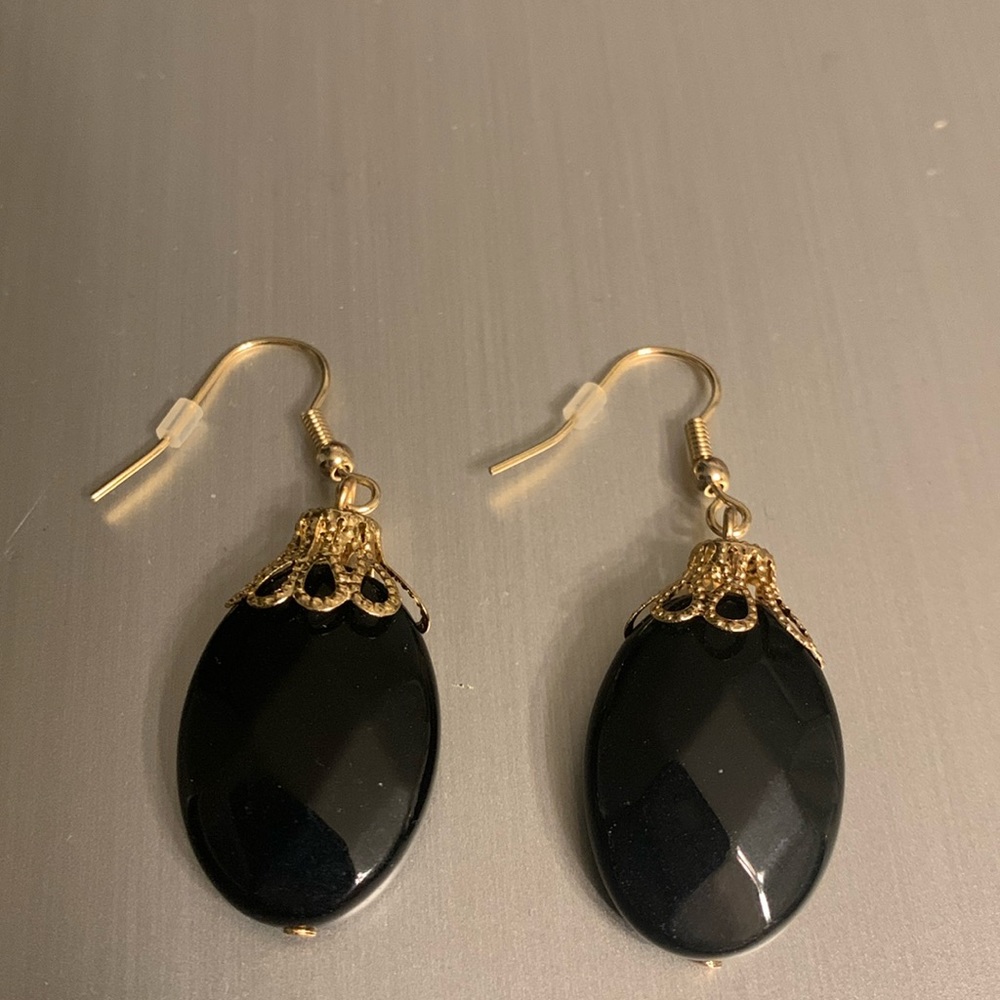 Black onyx earrings diamond cut